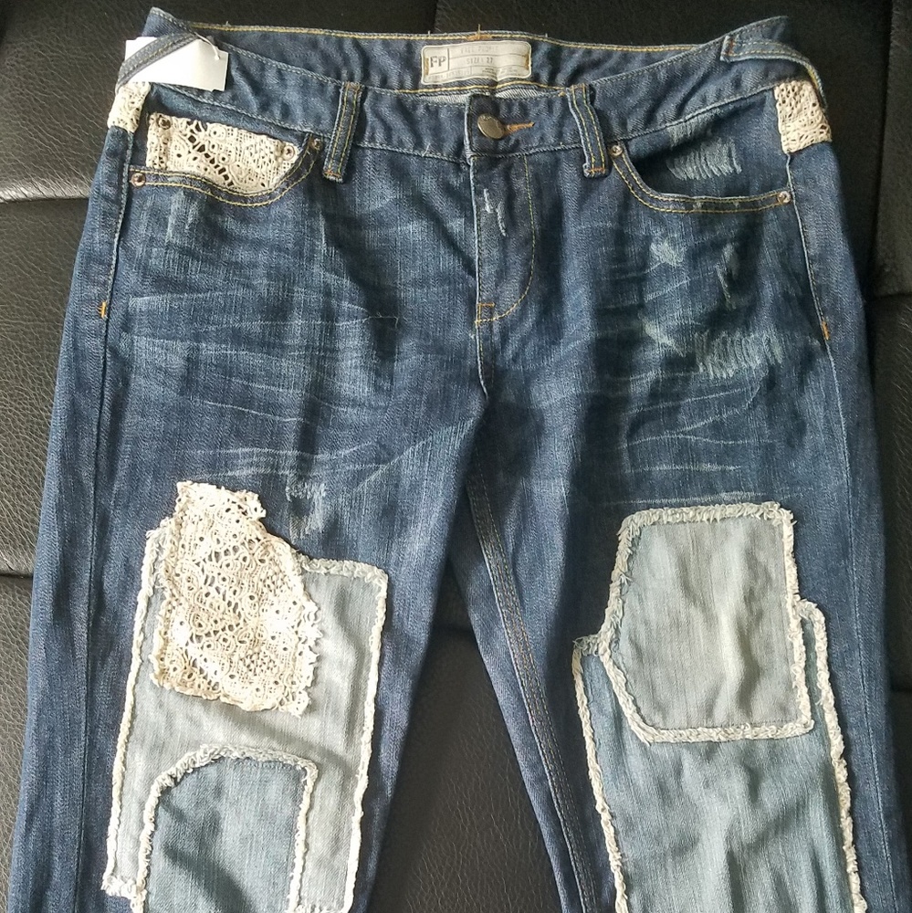 !!SOLD!!Free People Patchwork Crochet Jeans | 27 - Picture 3 of 7